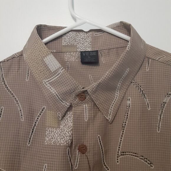 VESE Clothing Co Mens Sz L Beige Breathable Design Button Front Lightweight EUC - Picture 3 of 8